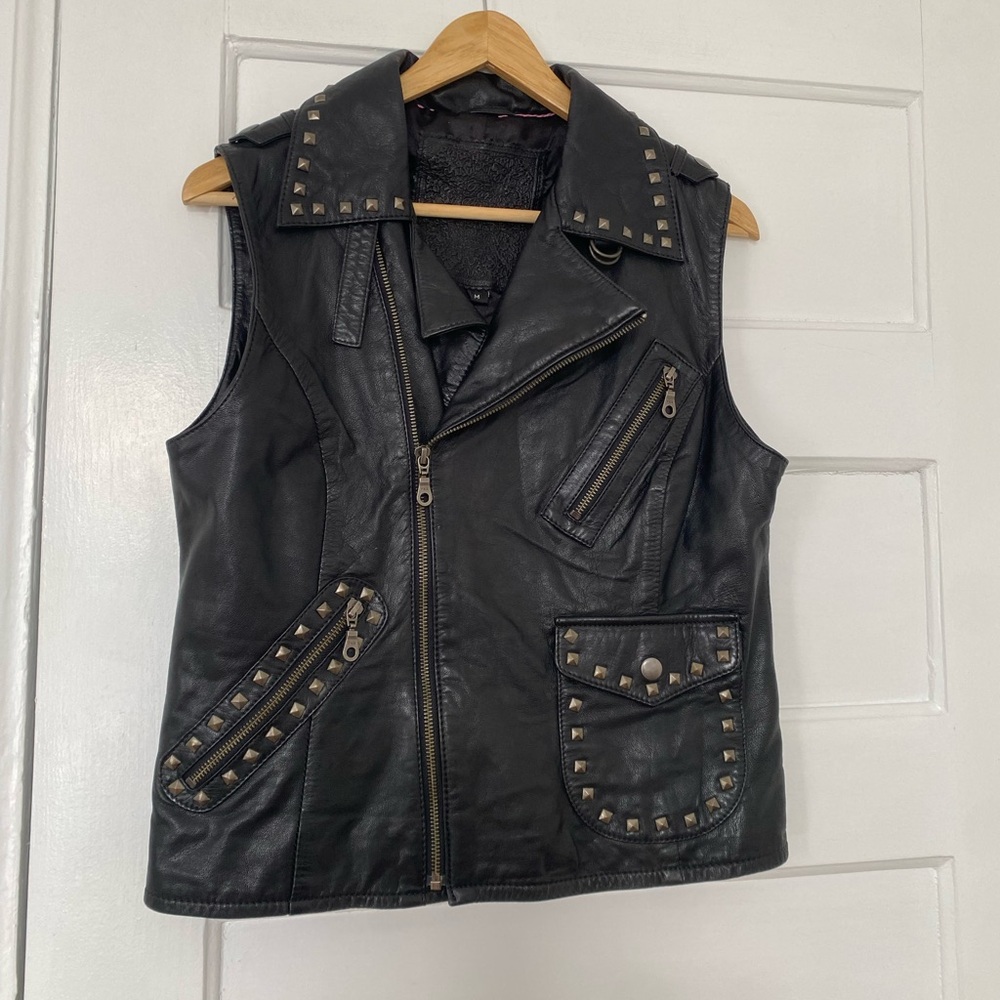 For Joseph black leather moto rockabilly vest